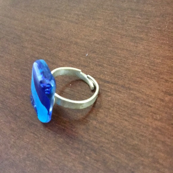 Adjustable glass ring, blue - Picture 3 of 12